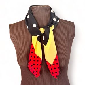 BILL BLASS Vintage Designer Silk Scarf Polka Dots Red Yellow Black 28" Square